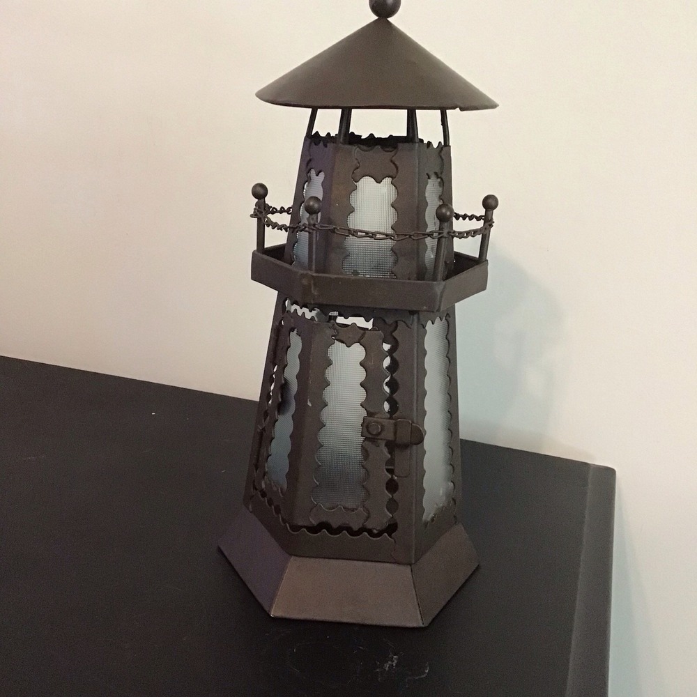 NAUTICAL METAL LIGHTHOUSE CANDLE LITE LANTERN